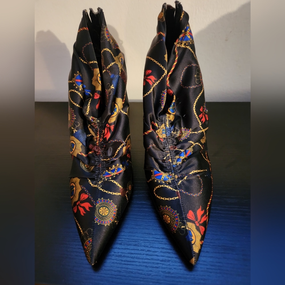 Zara Multi Color Black Satin Bootie